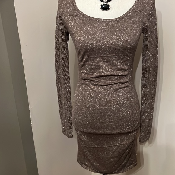 Express Shimmery Bronze fitted stretchy dress. - Picture 10 of 16